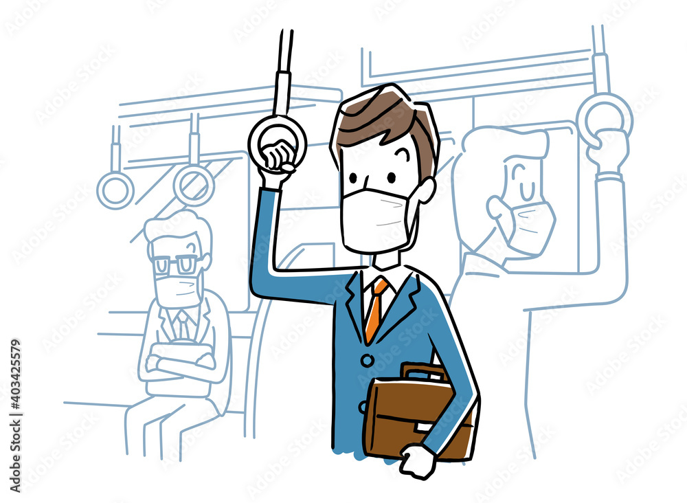 ベクターイラスト素材 マスクをつけて電車に乗る男性 Stock Vector Adobe Stock
