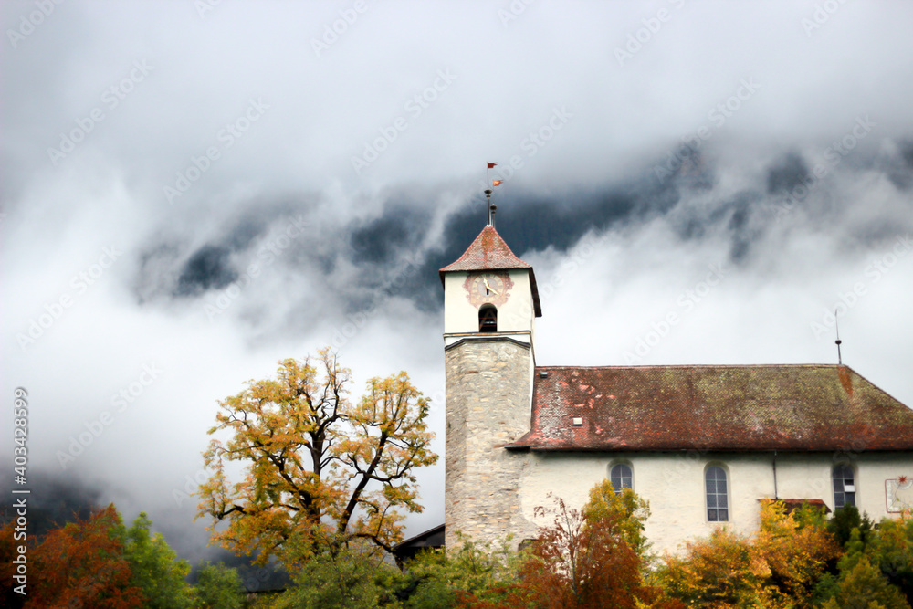 Church in the Mountains in Autumn