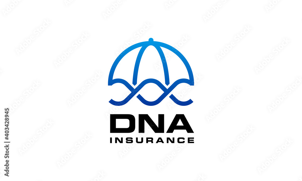 DNA with umbrella insurance medical health logo design template DNA with umbrella insurance medical health logo design template