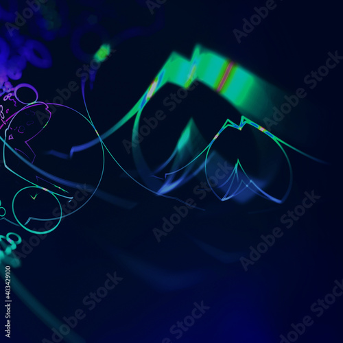 abstract background neon chaotic squiggles on a dark background, blurred image, 3d rendering