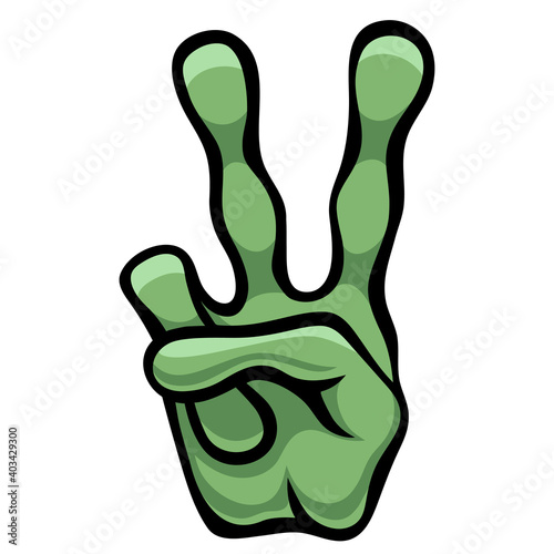 A sign of peace. Gesture V sign of victory or peace, alien hand or reptile paw, vector icon for apps, websites, T-shirts, etc., isolated on white background