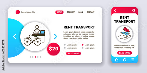 Transport rent web banner and mobile app kit. Ecological vehicle. Outline vector illustration.