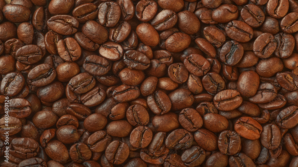 Fototapeta premium medium roasted arabica coffee beans, close-up, banner concept