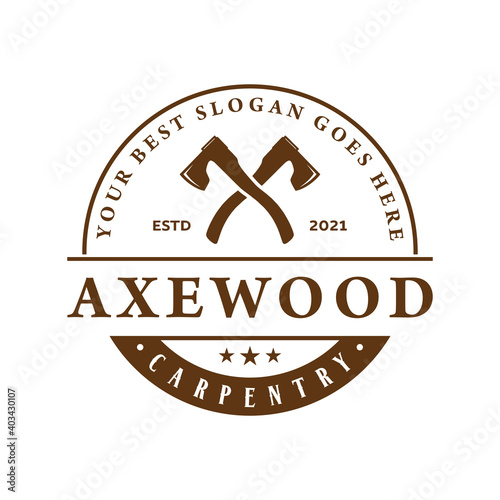 axe wood carpentry logo design template vector