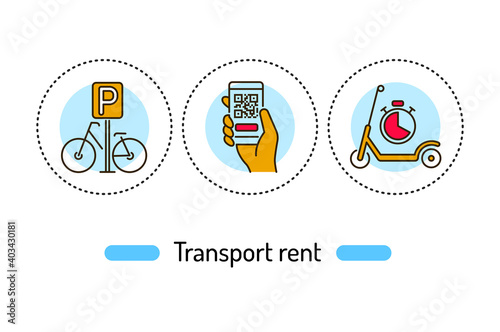 Transport rent outline concept. line color icons. Pictograms for web page, mobile app, promo