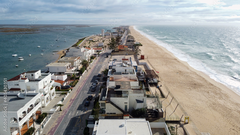 Aerial view of Faro Beach, Portugal