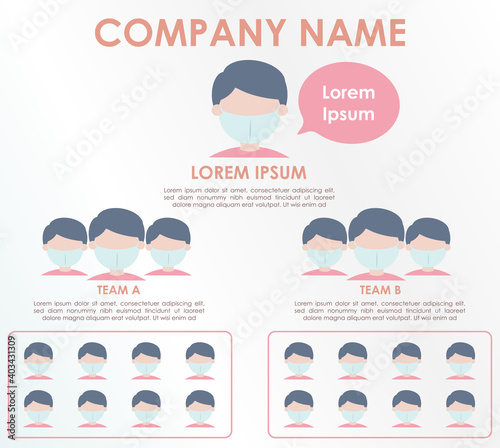 Organization chart infographic, people wearing mask icon, hierarchy pyramid concept, vector illustration, for presentations, brochures, banners, website graphics.