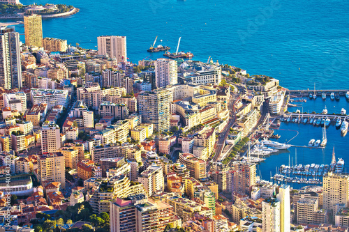 Monaco and Monte Carlo cityscape and coastline colorful view from above