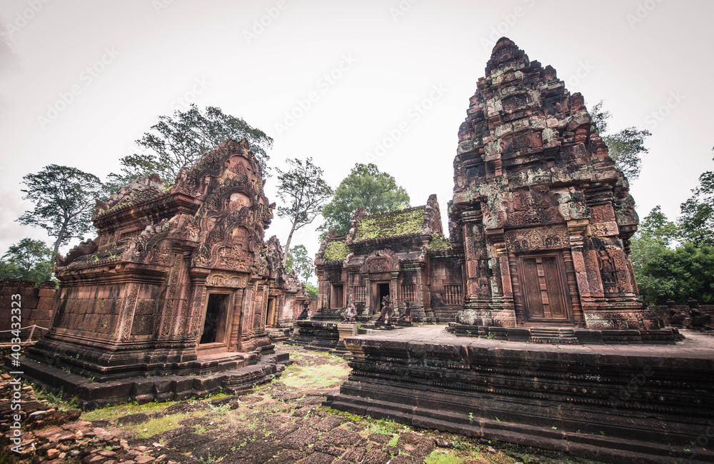 Ancient pink sandstone castle Banteay Srei Located in Siem Reap, Cambodia Ancient pink sandstone castle Banteay Srei Located in Siem Reap, Cambodia