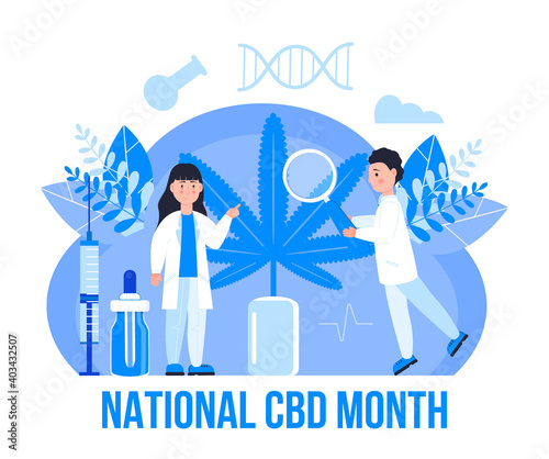 National CBD month concept vector for blog, web, banner. Event is celebrated in January. Medical cannabis illustration. Advantages of medical marijuana, cannabinoids medicinal drug