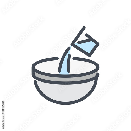 Cooking add water color line icon. Bowl with a measuring glass with added water vector outline colorful sign.
