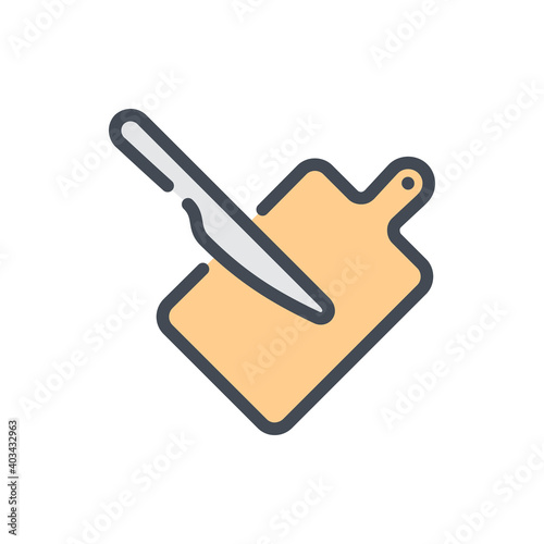 Cutting board with knife color line icon. Cutting board vector outline colorful sign.