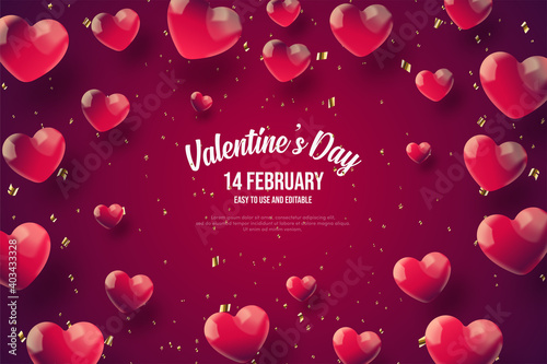 Valentine's day background with red love balloons scattered around.
