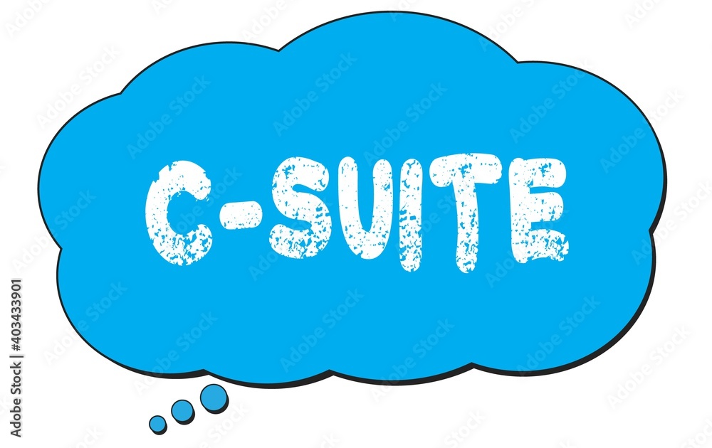 C-SUITE text written on a blue thought bubble.