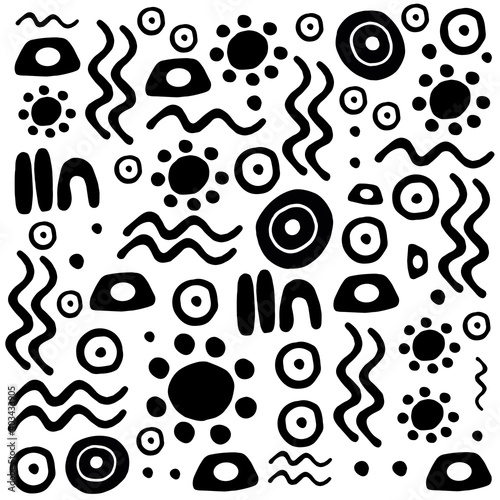 Australian aboriginal symbols. Black and white isolated objects on white background. Set of elements. Wall poster, T-short print.