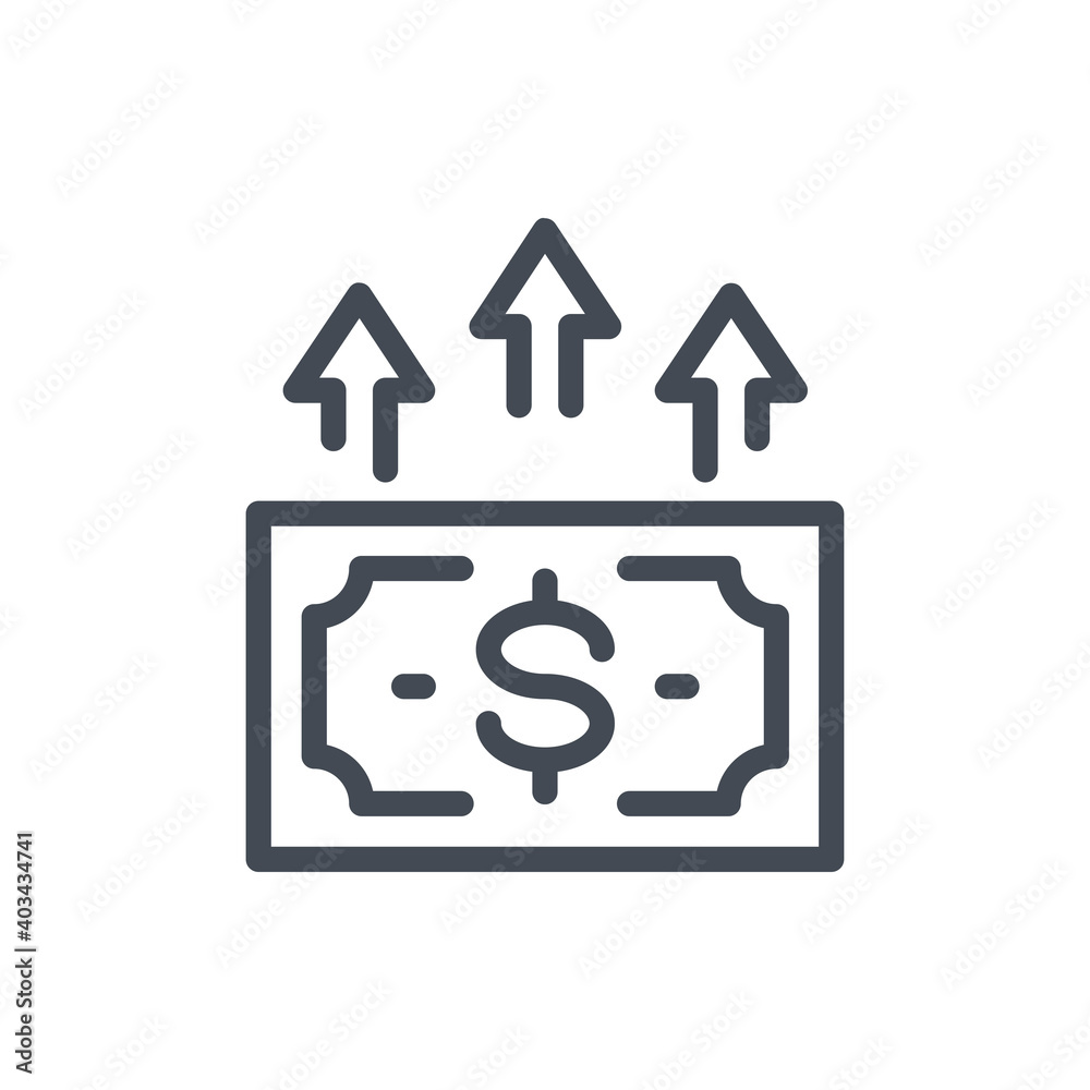 Financial growth and Send money line icon. Dollar money with arrow up vector outline sign. Financial growth and Send money line icon. Dollar money with arrow up vector outline sign.