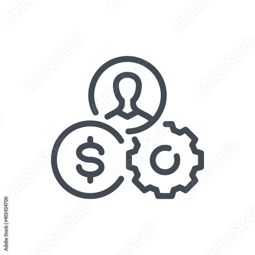 Productivity and Professional skills line icon. erson, gear and dollar coin vector outline sign.