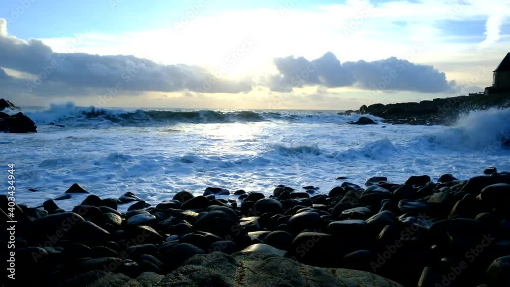 Rough sea at Batz-sur-mer during a storm. (december 2020 in the west of France) Rough sea at Batz-sur-mer during a storm. (december 2020 in the west of France)