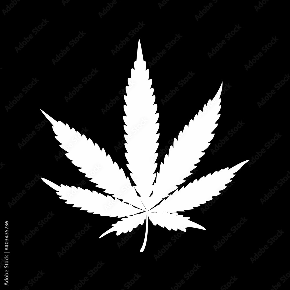 Marijuana leaf white icon on a black background. Design element. Vector. Marijuana leaf white icon on a black background. Design element. Vector.
