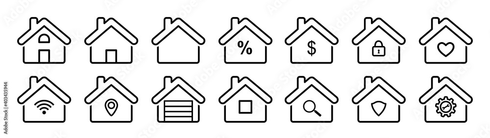 Houses icons, real estate web icon set. Modern real estate line symbols, mortgage line icons. Vector illustration. Houses icons, real estate web icon set. Modern real estate line symbols, mortgage line icons. Vector illustration.