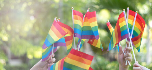 LGBT, pride, rainbow flag as a symbol of lesbian, gay, bisexual, transgender, and queer pride and LGBTQ social movements in June month