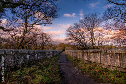 The footpath high on top of the viaduct at Luxulyan  Cornwall in winter