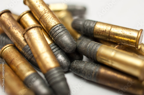 Small caliber ammunition isolated on white background