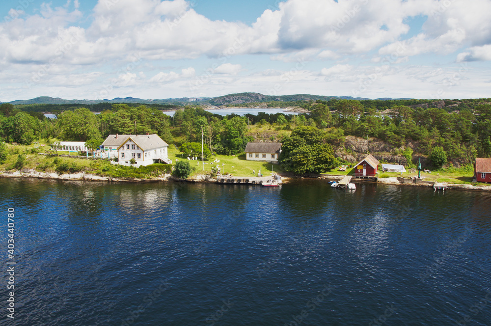 Fototapeta premium Langesund, Bamble Municipality, Vestfold og Telemark, Norway - ferry terminal from from Hirtshals (Denmark)