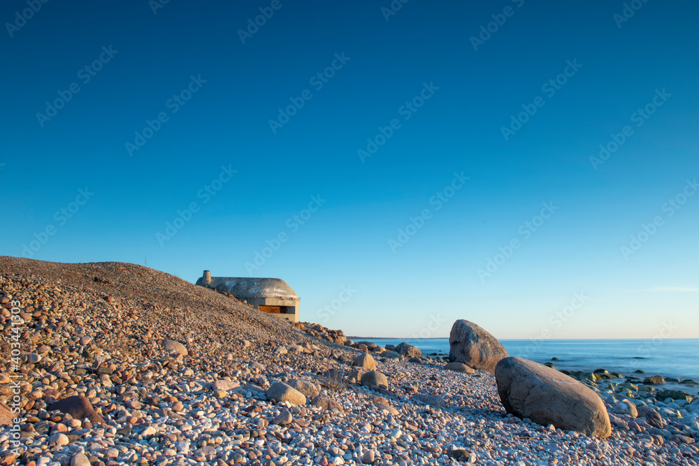 Obraz premium Old coastal bunker during sunset, Sweden
