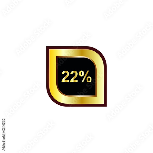 22 percent sign vector design with gold gradient color