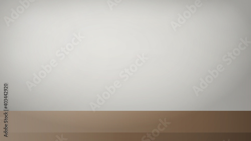 Wooden brown table and white wall. Banner for advertising goods, electronics and goods. Realistic vector.