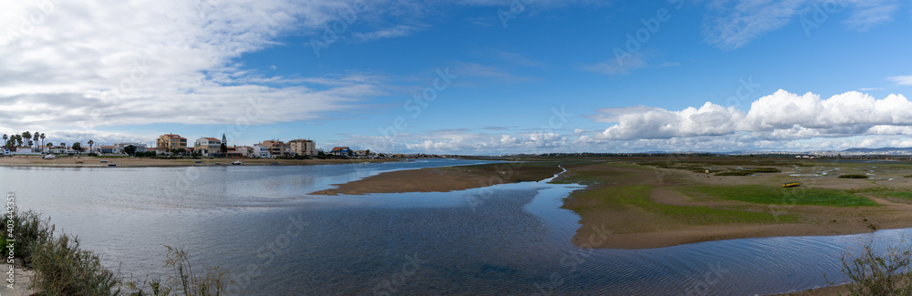 view of the Ria Formosa Natural Park and Faro Beach in Portugal