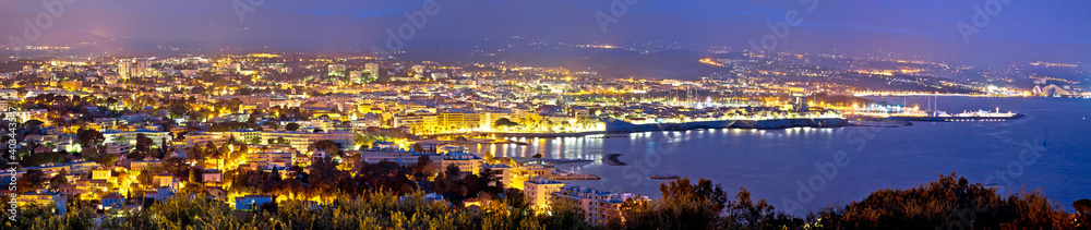 French riviera. Historic town of Antibes coastline panoramic evening view