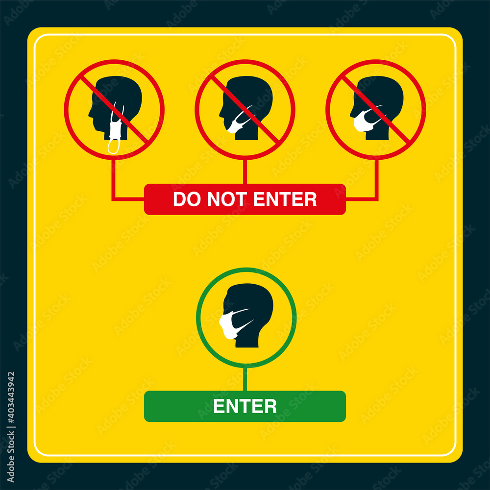 Signs of correct and incorrect wearing of a medical mask. Human head icon in medical mask Signs of correct and incorrect wearing of a medical mask. Human head icon in medical mask