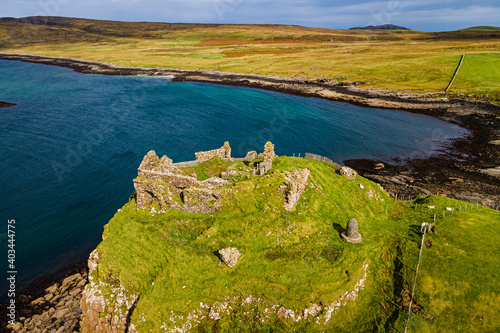 Aerial of Duntulm Castle, Isle of Skye, Inner Hebrides, Scotland, United Kingdom, Europe photo