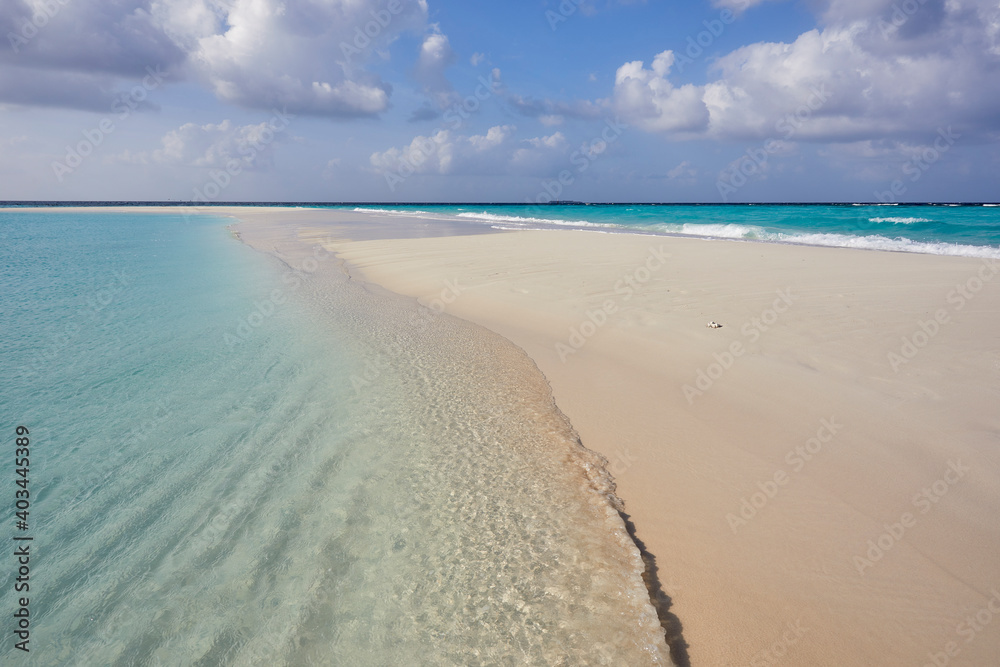 A tropical island sand bar, on Havodda island, in Gaafu Dhaalu atoll, in the far south of The Maldives, Indian Ocean, Asia A tropical island sand bar, on Havodda island, in Gaafu Dhaalu atoll, in the far south of The Maldives, Indian Ocean, Asia