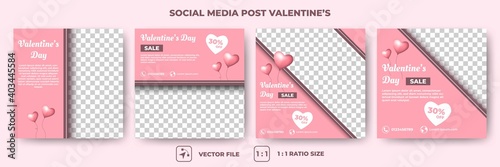 Set of Editable banner template. Valentine's sale social media banner design. Pink background with love decoration. Suitable for social media, banners, and web ads. Vector design with a photo collage.