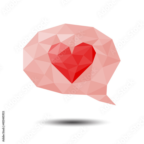 Polygon Bubble with heart Icon on white background