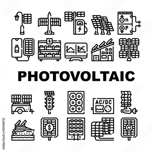 Photovoltaic Energy Collection Icons Set Vector Illustrations