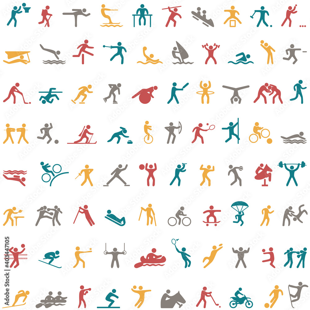 Sports icon collection. Athlete silhouette symbols. Set of sports icons