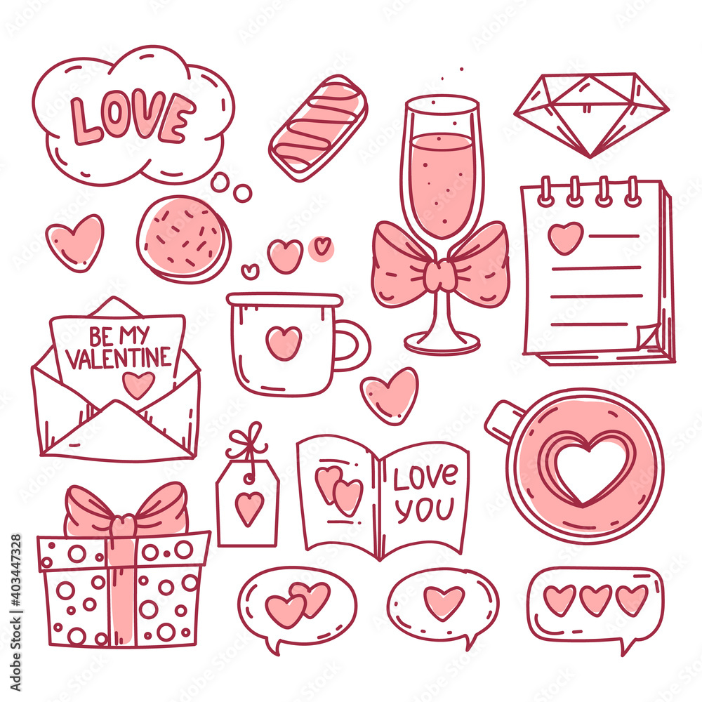 Valentine's day hand drawn symbols, doodle collection Valentine's day hand drawn symbols, doodle collection