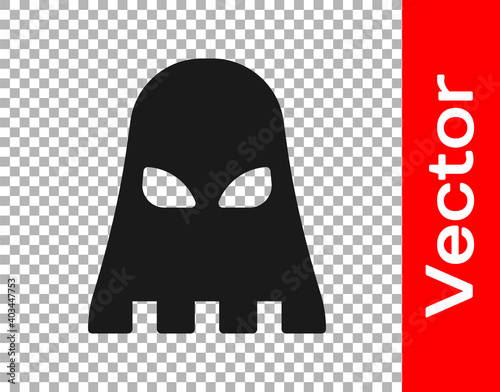 Black Executioner mask icon isolated on transparent background. Hangman, torturer, executor, tormentor, butcher, headsman icon. Vector.