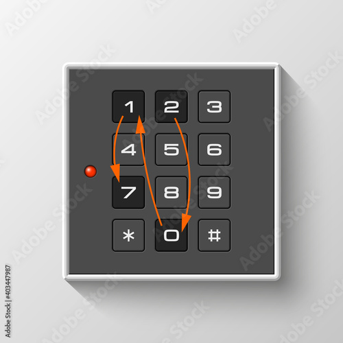 Electronic Combination Lock with 2017 data isolated. Defense PIN code entry panel background. Protection concept. Safety badge icon. Privacy banner. Security label. Presentation sticker