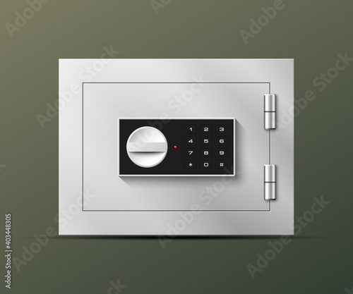Image of a steel safe. Armored box background. The door safe a bank vault with a combination lock. Reliable Data Protection. Long-term savings. Deposit box safe icon.Protection of personal information