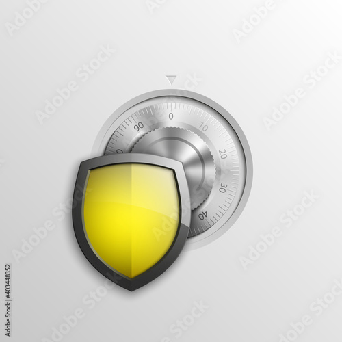 Protection shield strongbox. Safety badge banking. Defense safeguard finans icon. Security bank software. Financial savings guard. Privacy Electronic money funds transfer. Deposits and investments