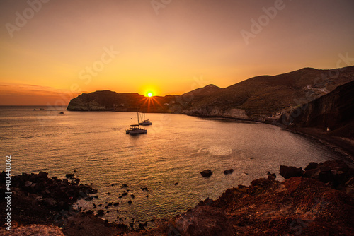 Red Beach in Santorini, Greece, at the sunset, travel, vacation, summer time, happyness