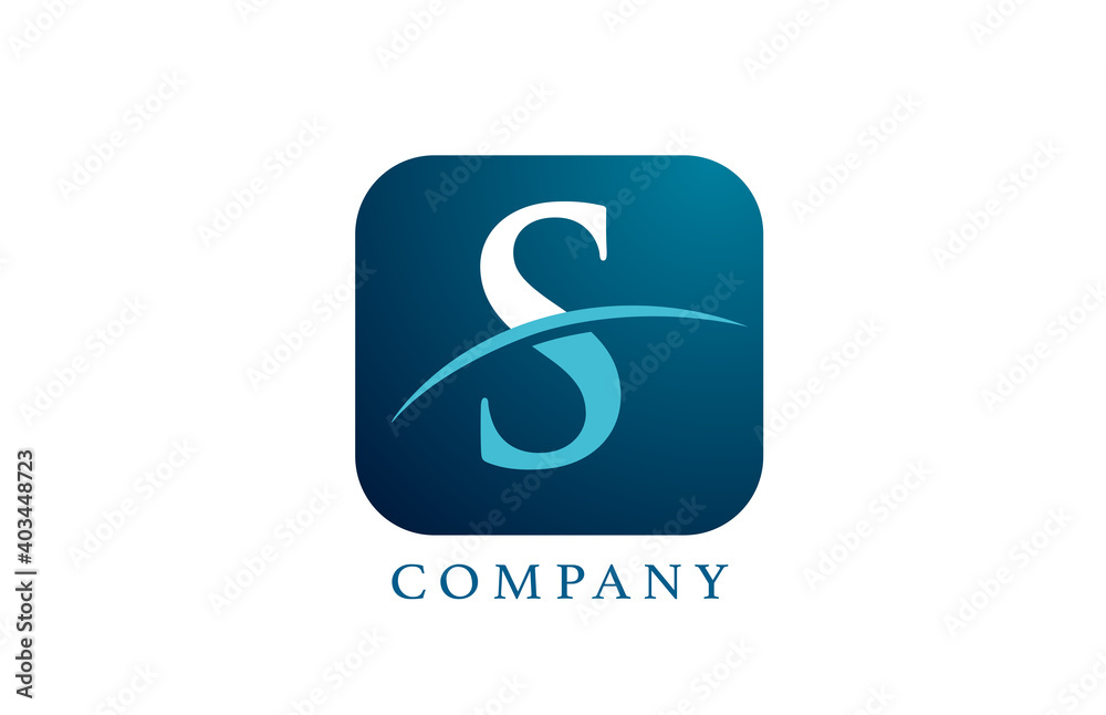 S blue alphabet logo letter for company and corporate. Rounded square design with swoosh. Can be used for an app or button icon S blue alphabet logo letter for company and corporate. Rounded square design with swoosh. Can be used for an app or button icon