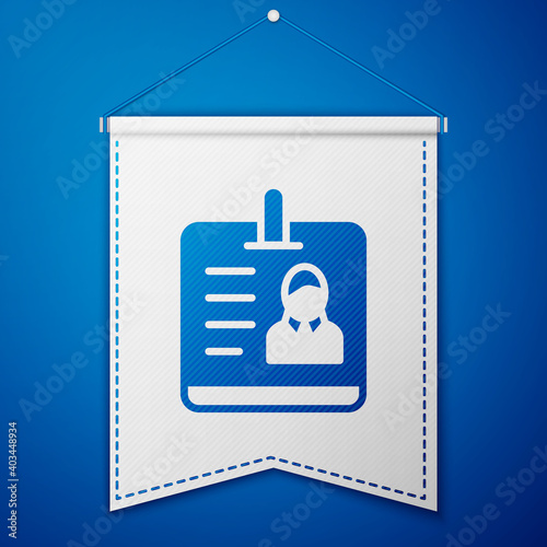 Blue Identification badge icon isolated on blue background. It can be used for presentation, identity of the company, advertising. White pennant template. Vector.
