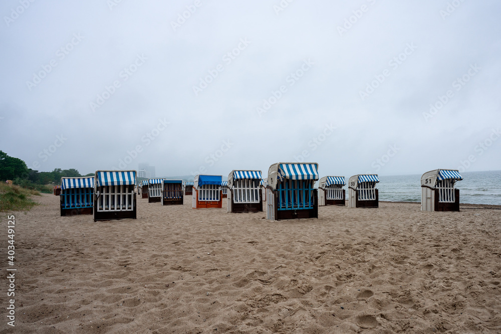 Beach chairs on Timmendorfer Strand, Baltic Sea. Germany. Beach chairs on Timmendorfer Strand, Baltic Sea. Germany.