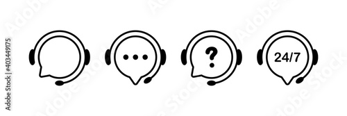 Support service line icons. Chat vector icons. Customer Support. Headset symbols. Hotline concept. Vector illustration